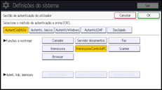 Ilustração do ecrã do painel de operação