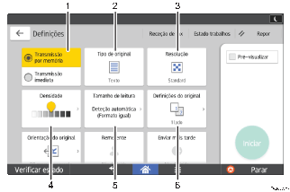 Ilustração com numeração do ecrã do painel de operação