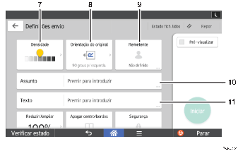 Ilustração com numeração do ecrã do painel de operação