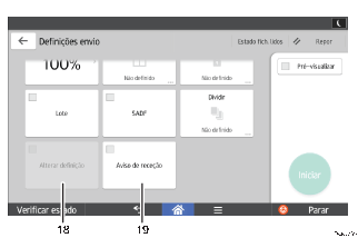 Ilustração com numeração do ecrã do painel de operação