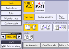 Ilustração do ecrã do painel de operação
