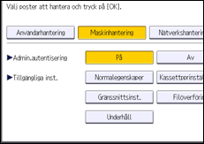Bild av användarpanelens skärm