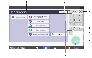 Bild av användarpanelen (numrerade detaljer)