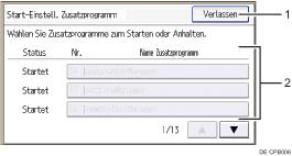 Nummerierte Abbildung der Bedienfeldanzeige