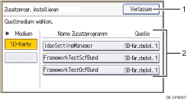 Nummerierte Abbildung der Bedienfeldanzeige