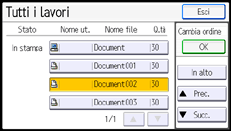 Illustrazione della schermata sul pannello di controllo