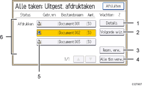 Genummerde afbeelding van het scherm van het bedieningspaneel