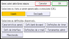 Ilustração da tela do painel de operação