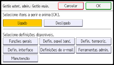 Ilustração do ecrã do painel de operação