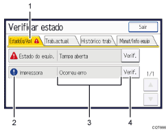 Ilustração com numeração do ecrã do painel de operação