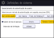 Ilustração da tela do painel de operação