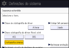 Ilustração da tela do painel de operação