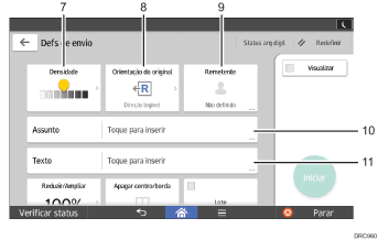 Ilustração numerada da tela do painel de operação