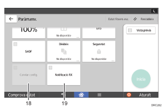 Il·lustració explicativa i numerada de la pantalla del panell d'operacions.
