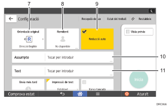 Il·lustració explicativa i numerada de la pantalla del panell d'operacions.