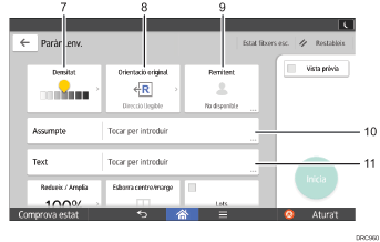 Il·lustració explicativa i numerada de la pantalla del panell d'operacions.
