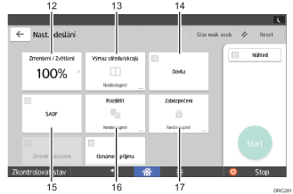 Číslovaná ilustrace ovládacího panelu zařízení