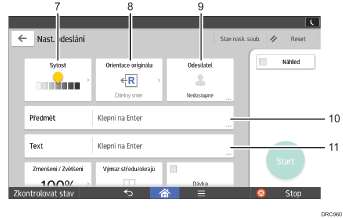Číslovaná ilustrace ovládacího panelu zařízení
