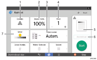 Číslovaná ilustrace ovládacího panelu zařízení