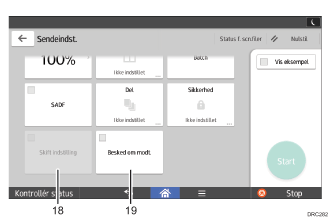 Nummereret illustration af skærmbilledet på betjeningspanelet