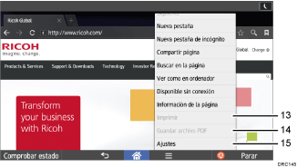Ilustración con llamadas numeradas de la pantalla del panel de mandos