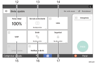 Ilustración con llamadas numeradas de la pantalla del panel de mandos