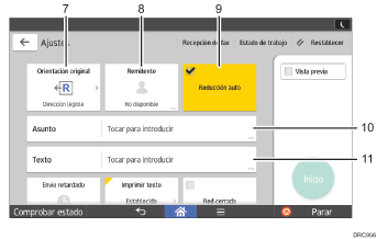 Ilustración con llamadas numeradas de la pantalla del panel de mandos