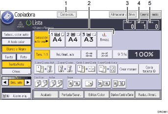 Ilustración con llamadas numeradas de la pantalla del panel de mandos