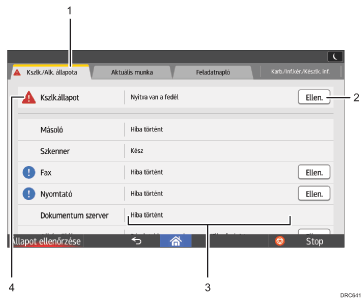 Kezelőpanel képernyőjének számozott jelölésű illusztrálása