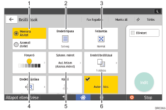 Kezelőpanel képernyőjének számozott jelölésű illusztrálása
