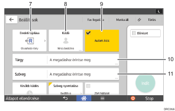 Kezelőpanel képernyőjének számozott jelölésű illusztrálása