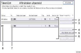 Genummerde afbeelding van het scherm van het bedieningspaneel