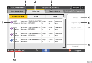 Genummerde afbeelding van het scherm van het bedieningspaneel