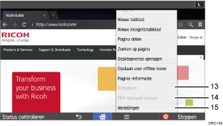 Genummerde afbeelding van het scherm van het bedieningspaneel