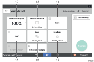 Genummerde afbeelding van het scherm van het bedieningspaneel