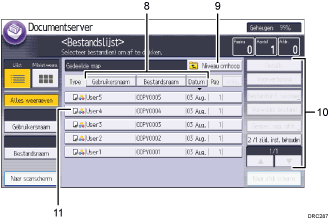 Genummerde afbeelding van het scherm van het bedieningspaneel