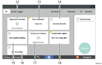 Genummerde afbeelding van het scherm van het bedieningspaneel