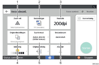 Genummerde afbeelding van het scherm van het bedieningspaneel