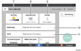 Genummerde afbeelding van het scherm van het bedieningspaneel
