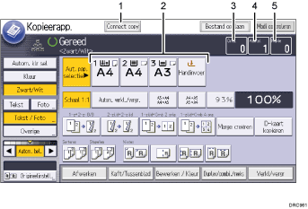 Genummerde afbeelding van het scherm van het bedieningspaneel
