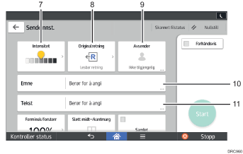 Illustrasjon av betjeningspanelet med nummererte bildetekster