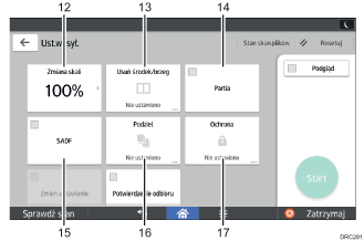 Ilustracja ekranu panela oznaczona numerowanymi odsyłaczami