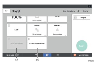 Ilustracja ekranu panela oznaczona numerowanymi odsyłaczami
