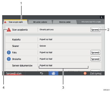 Ilustracja ekranu panela operacyjnego - wywołane funkcje z numeracją