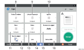 Ilustração com numeração do ecrã do painel de operação