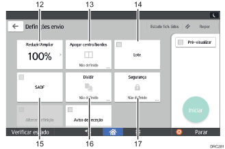 Ilustração com numeração do ecrã do painel de operação