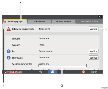Ilustração com numeração do ecrã do painel de operação