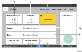 Ilustração com numeração do ecrã do painel de operação