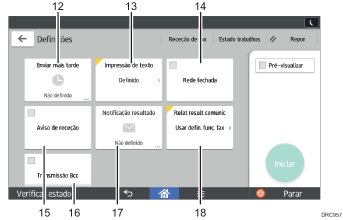 Ilustração com numeração do ecrã do painel de operação