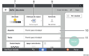 Ilustração com numeração do ecrã do painel de operação